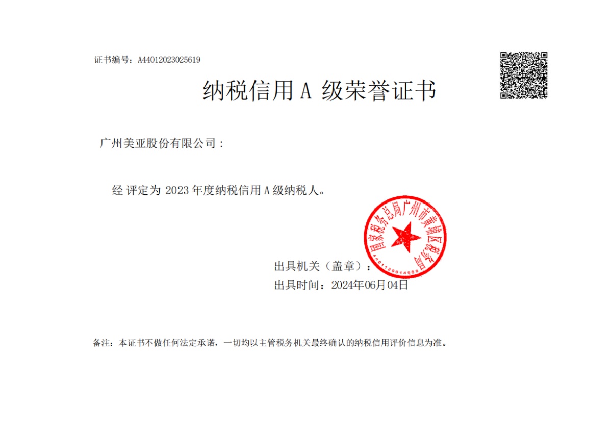 2023 Class A Certificate of Honor for Tax Credit