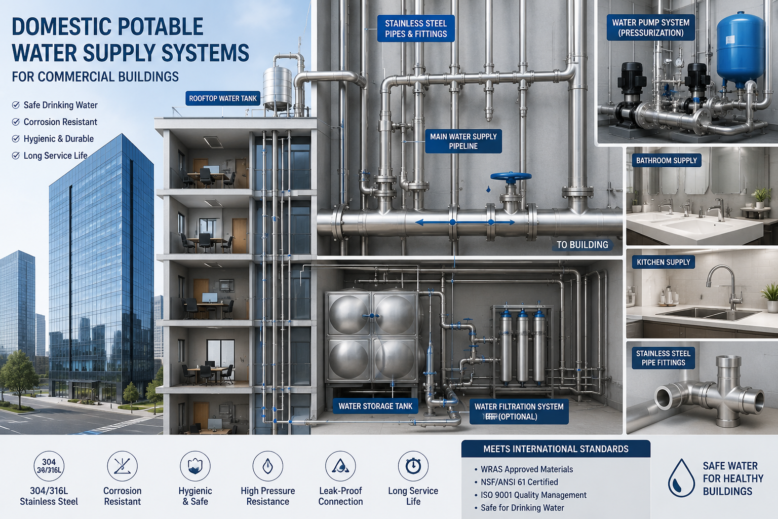 304/316L Stainless Steel Pipes and Fittings in Commercial Buildings: Applications, Benefits, and Why They Are the Preferred Choice